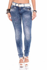 WD309 Damen Slim-Fit-Jeans mit tollem Steinchen-Besatz in Skinny-Fit - Cipo and Baxx - D_Straight_Slim - Damen -