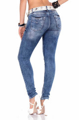 WD309 Damen Slim-Fit-Jeans mit tollem Steinchen-Besatz in Skinny-Fit - Cipo and Baxx - D_Straight_Slim - Damen -