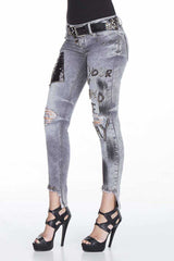 WD317 Damen bequeme Jeans mit Patches und Pailletten - Cipo and Baxx - D_slim_Skinny - Damen -