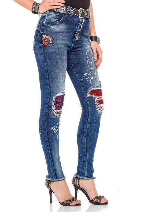 WD319 Damen Slim-Fit-Jeans mit coolen Pailletten-Details - Cipo and Baxx - D_slim_Skinny - Damen -