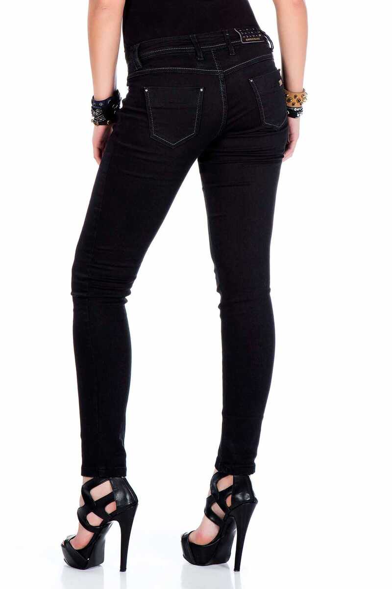 WD325 Damen Jeans mit elegant Steinstickerei - Cipo and Baxx - D_Straight_Slim - Damen -
