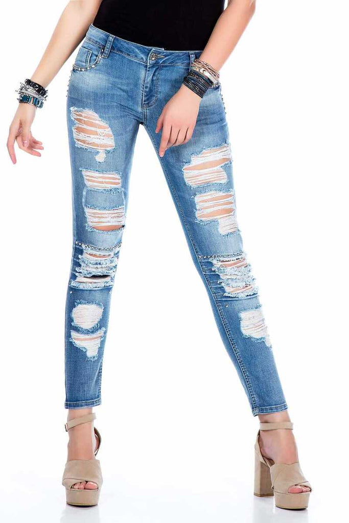 WD327 Damen Slim-Fit-Jeans im trendigen Destroyed-Look - Cipo and Baxx