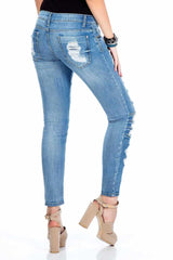 WD327 Damen Slim-Fit-Jeans im trendigen Destroyed-Look - Cipo and Baxx - D_Straight_Slim - Damen -