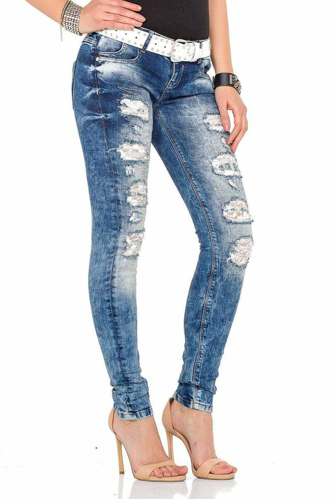 WD337 Damen Slim-Fit-Jeans mit Destroyed-Elementen - Cipo and Baxx