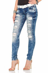 WD337 Damen Slim-Fit-Jeans mit Destroyed-Elementen - Cipo and Baxx - D_Straight_Slim - Damen -