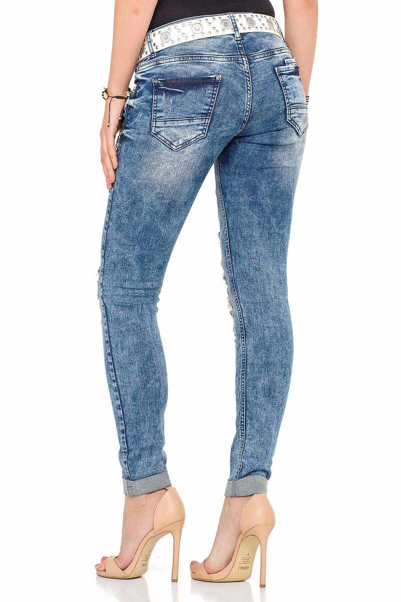 WD339 Damen Slim-Fit-Jeans im stylishen Patched-Up-Look - Cipo and Baxx - D_Straight_Slim - Damen -