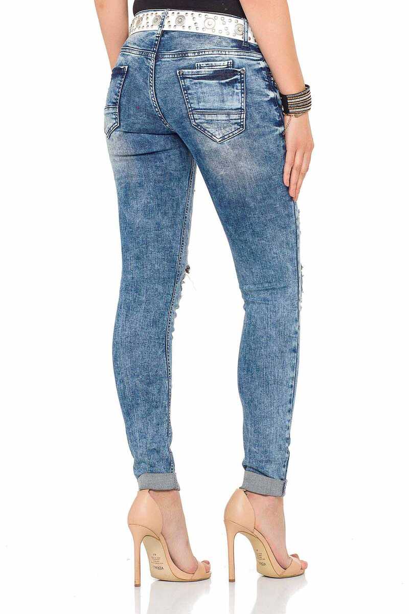 WD339 Damen Slim-Fit-Jeans im stylishen Patched-Up-Look - Cipo and Baxx - D_Straight_Slim - Damen -