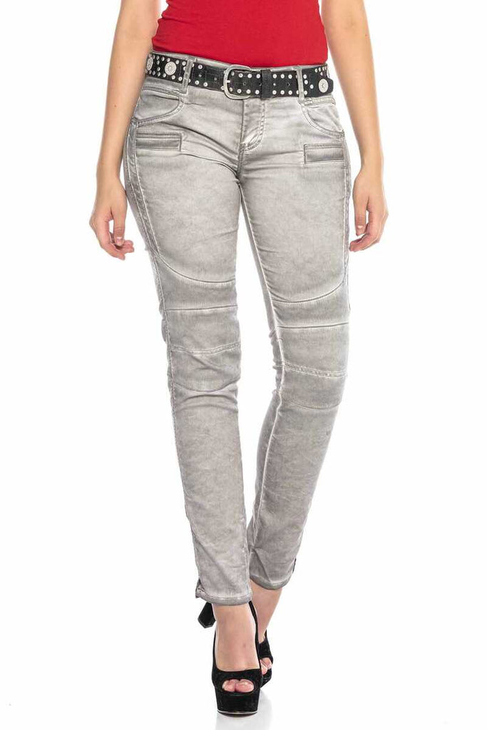 WD340 Damen Slim-Fit-Jeans mit trendigen Abnähern im Straight Fit - Cipo and Baxx