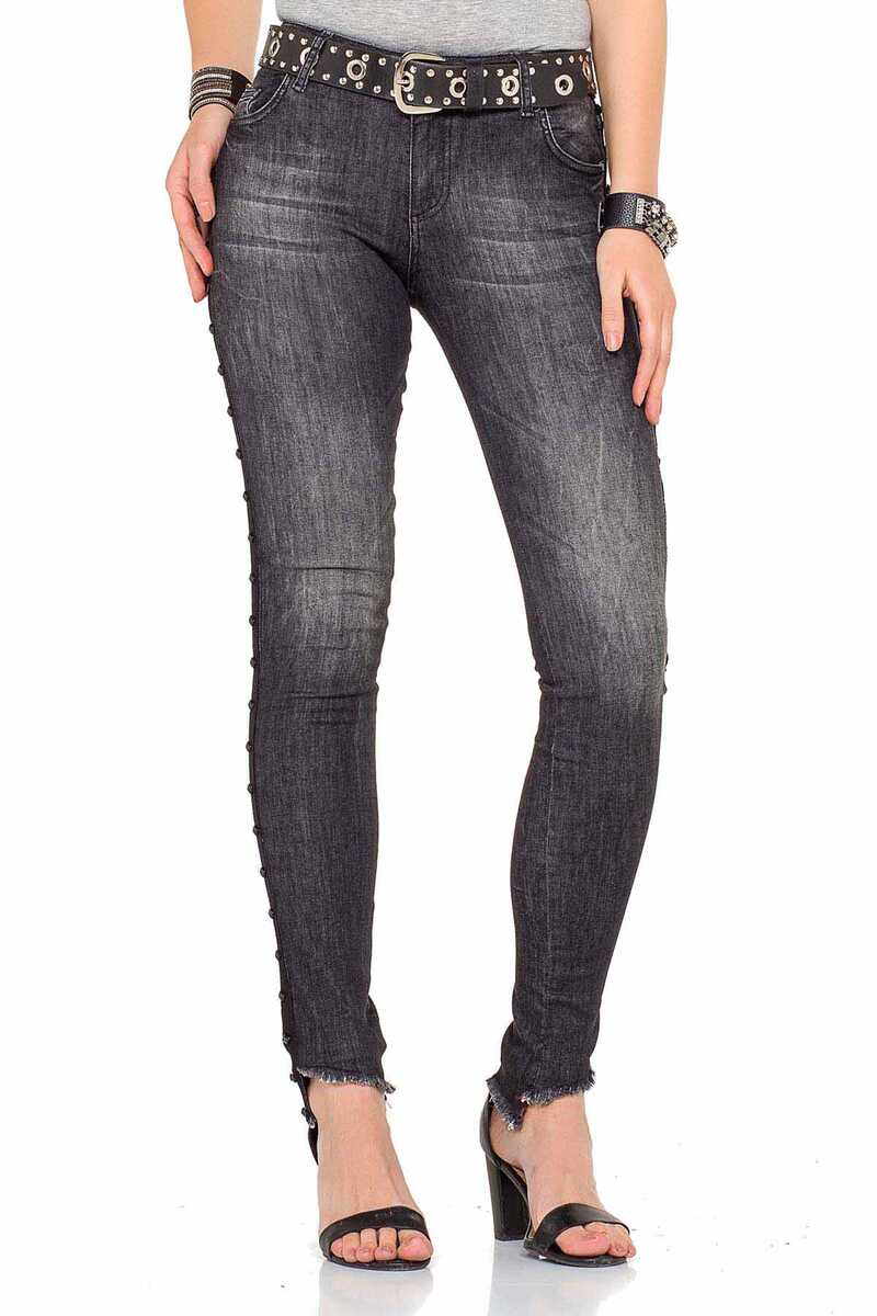 WD341 Damen bequeme Jeans mit Skinny-Schnitt und Nieten - Cipo and Baxx - D_slim_Skinny - Damen -