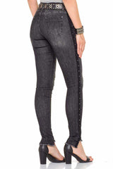 WD341 Damen bequeme Jeans mit Skinny-Schnitt und Nieten - Cipo and Baxx - D_slim_Skinny - Damen -