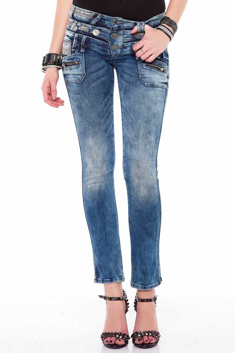 WD345 Damen Slim-Fit-Jeans mit Dreifach-Bund - Cipo and Baxx - D_slim_Skinny - Damen -