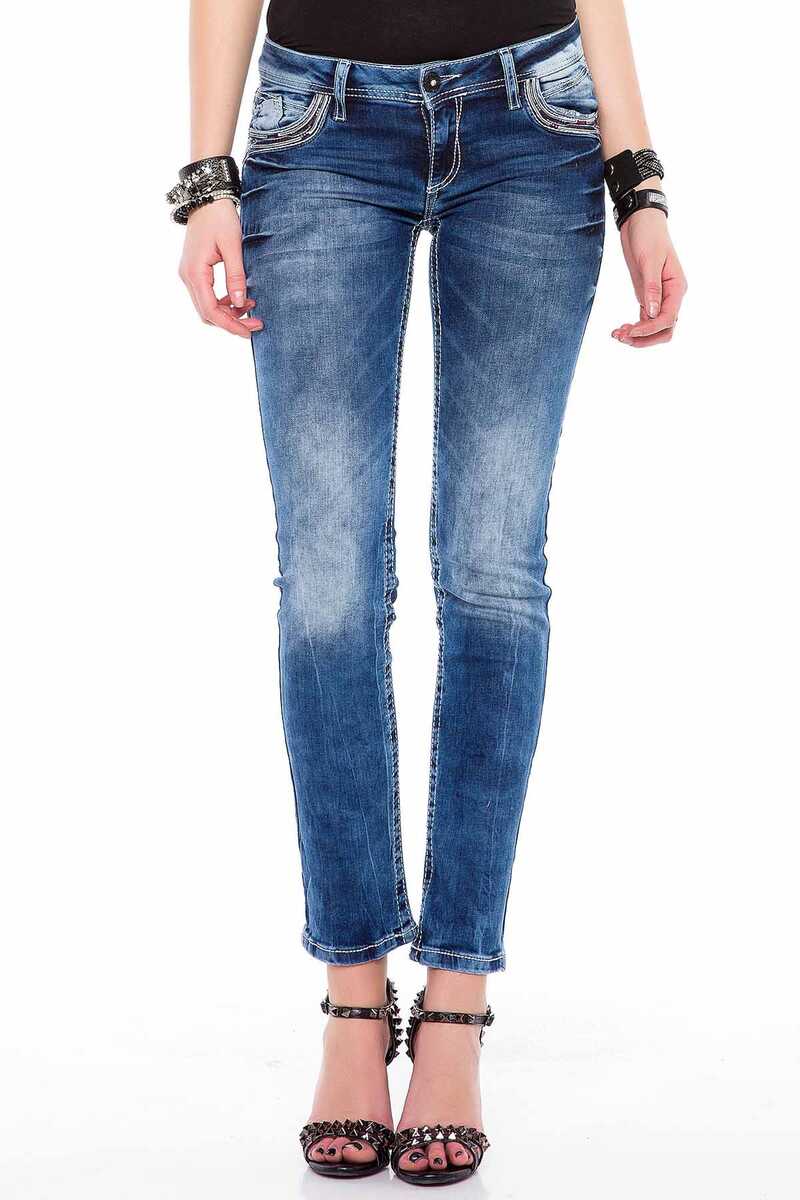 WD352 Damen Slim-Fit-Jeans mit coolen Nahtdesigns in Straight Fit - Cipo and Baxx - D_Straight_Slim - Damen -