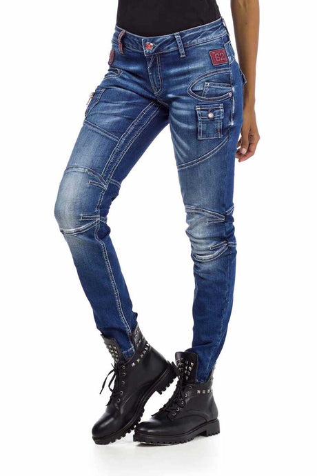 WD358 Damen bequeme Jeans mit modischen Ziernähten - Cipo and Baxx - D_Straight_Slim - Damen -