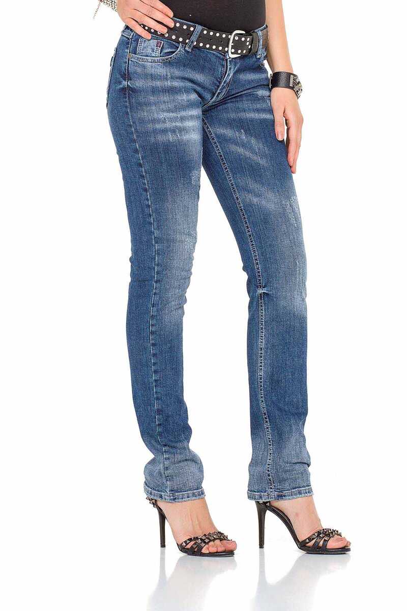 WD364 Damen bequeme Jeans mit trendigem Bootcut - Cipo and Baxx - D_Straight_Slim - Damen -