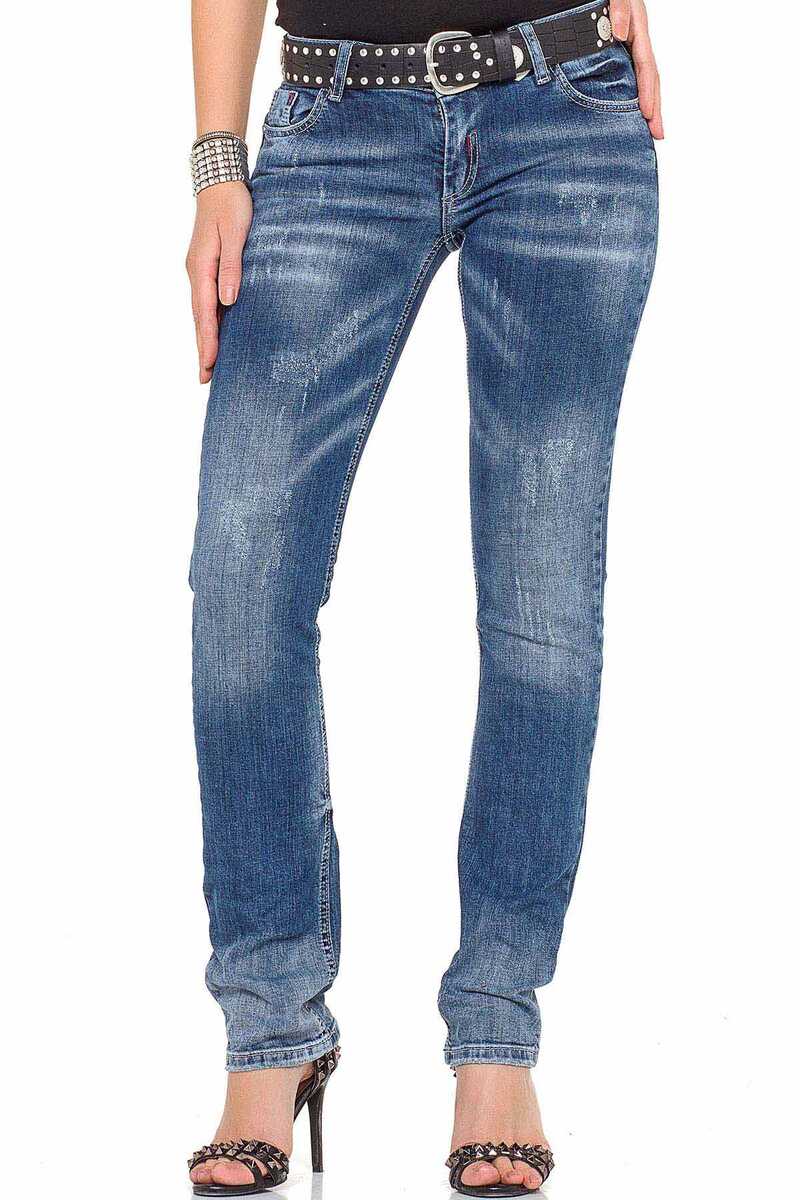 WD364 Damen bequeme Jeans mit trendigem Bootcut - Cipo and Baxx - D_Straight_Slim - Damen -
