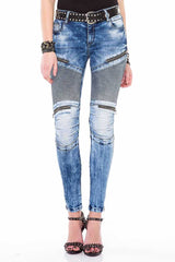WD365 Damen Slim-Fit-Jeans im modernen Biker-Style - Cipo and Baxx - D_Straight_Slim - Damen -