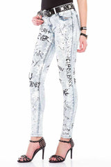 WD370 Damen Slim-Fit-Jeans in handbemalter Optik im Slim-Fit - Cipo and Baxx - D_slim_Skinny - Damen -