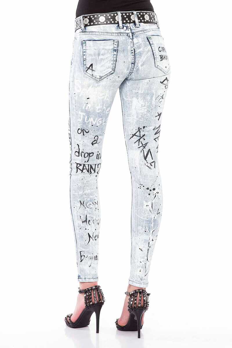 WD370 Damen Slim-Fit-Jeans in handbemalter Optik im Slim-Fit - Cipo and Baxx - D_slim_Skinny - Damen -