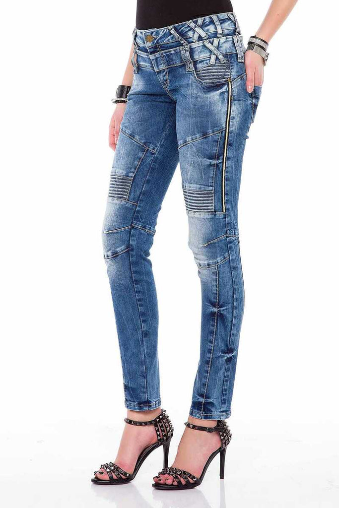 WD371 Damen Slim-Fit-Jeans mit doppeltem Taillenbund in Skinny Fit - Cipo and Baxx