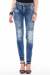WD371 Damen Slim-Fit-Jeans mit doppeltem Taillenbund in Skinny Fit - Cipo and Baxx - D_Straight_Slim - Damen -