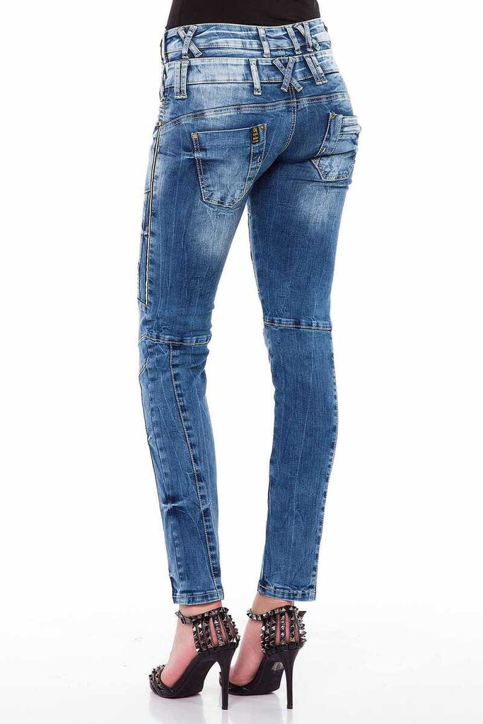 WD371 Damen Slim-Fit-Jeans mit doppeltem Taillenbund in Skinny Fit - Cipo and Baxx
