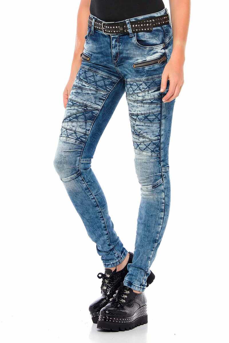 WD381 Damen Straight-Jeans mit coolen Stickelementen - Cipo and Baxx - D_Straight_Slim - Damen -