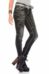 WD382 Damen Slim-Fit-Jeans mit extravagantem Nahtdesign in Straight Fit - Cipo and Baxx - D_slim_Skinny - Damen -