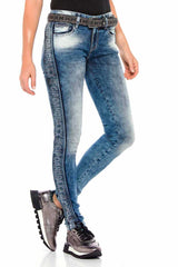 WD390 Damen Slim-Fit-Jeans mit Seitenstreifen im Glitzer Look - Cipo and Baxx - D_slim_Skinny - Damen -