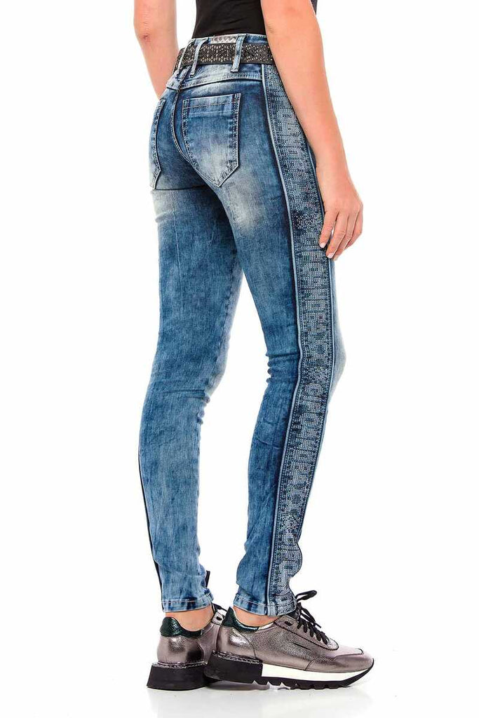 WD390 Damen Slim-Fit-Jeans mit Seitenstreifen im Glitzer Look - Cipo and Baxx