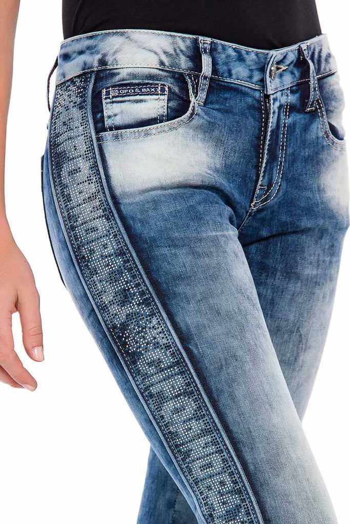 WD390 Damen Slim-Fit-Jeans mit Seitenstreifen im Glitzer Look - Cipo and Baxx