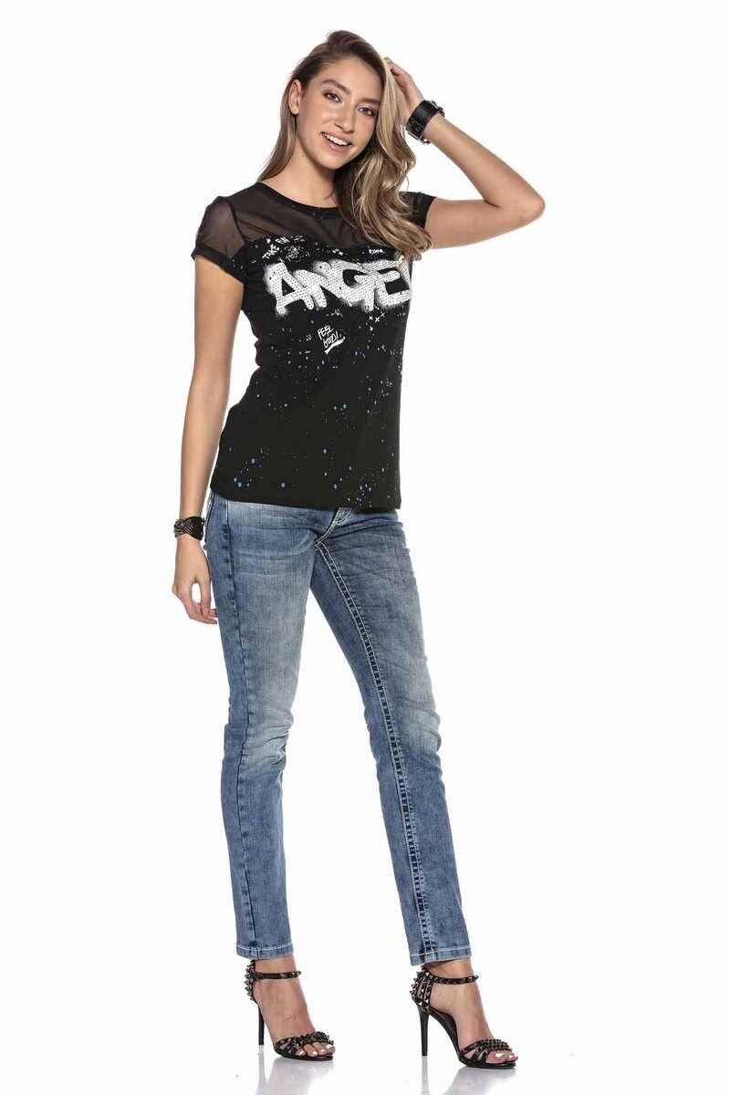 WD401 Damen Slim-Fit-Jeans mit bestickten Gesäßtaschen in Skinny Fit - Cipo and Baxx - D_Straight_Slim - Damen -