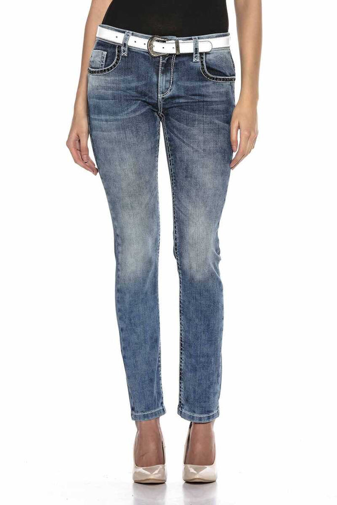 WD401 Damen Slim-Fit-Jeans mit bestickten Gesäßtaschen in Skinny Fit - Cipo and Baxx