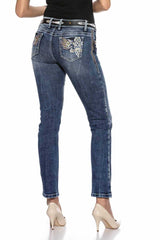 WD402 Damen bequeme Jeans mit Stickerei auf den Gesäßtaschen in Straight-Fit - Cipo and Baxx - D_Straight_Slim - Damen -
