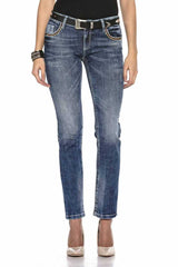 WD402 Damen bequeme Jeans mit Stickerei auf den Gesäßtaschen in Straight-Fit - Cipo and Baxx - D_Straight_Slim - Damen -