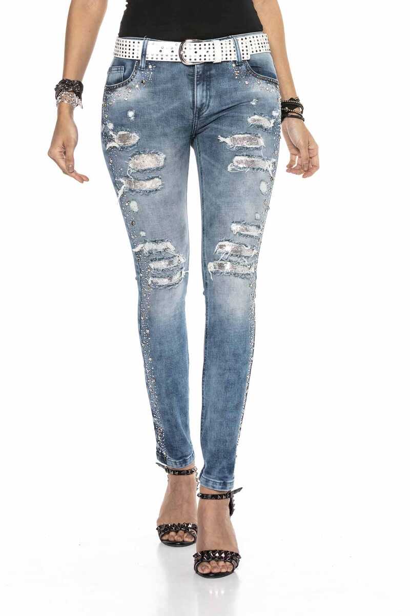 WD406 Damen Slim-Fit-Jeans in auffälligem Design in Skinny-Fit - Cipo and Baxx - D_slim_Skinny - Damen -