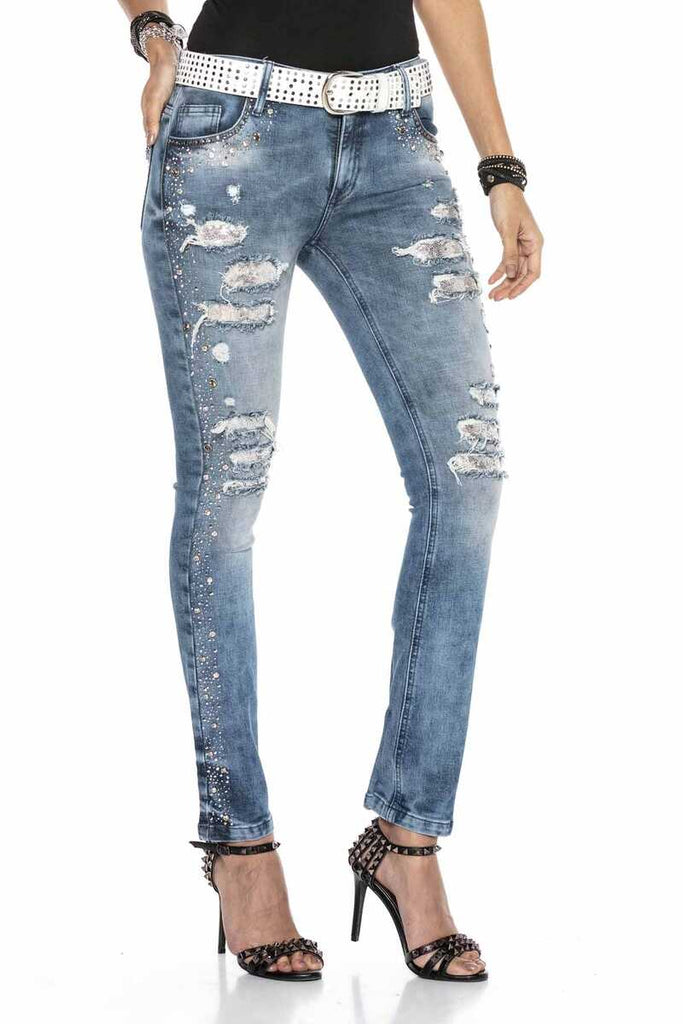 WD406 Damen Slim-Fit-Jeans in auffälligem Design in Skinny-Fit - Cipo and Baxx