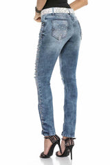 WD406 Damen Slim-Fit-Jeans in auffälligem Design in Skinny-Fit - Cipo and Baxx - D_slim_Skinny - Damen -