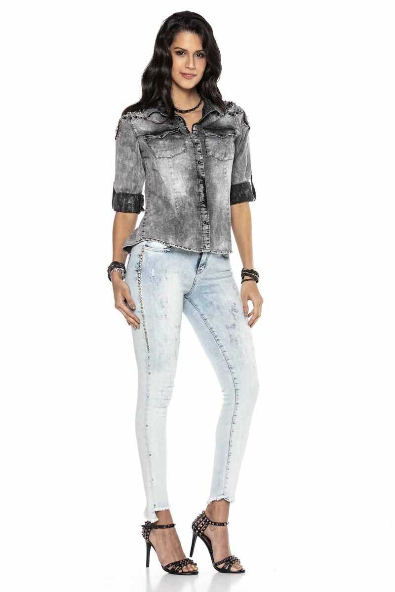 WD408 Damen Slim-Fit-Jeans mit coolen Nieten - Cipo and Baxx - D_slim_Skinny - Damen -