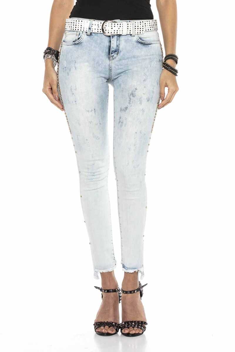 WD408 Damen Slim-Fit-Jeans mit coolen Nieten - Cipo and Baxx - D_slim_Skinny - Damen -
