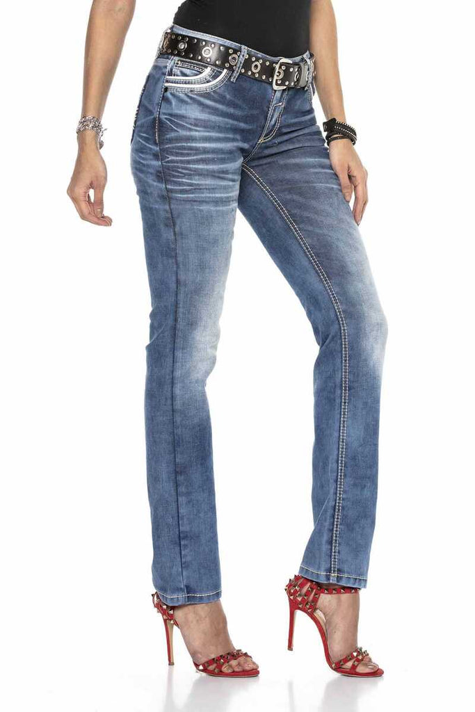WD413 Damen bequeme Jeans mit trendiger Used-Waschung - Cipo and Baxx