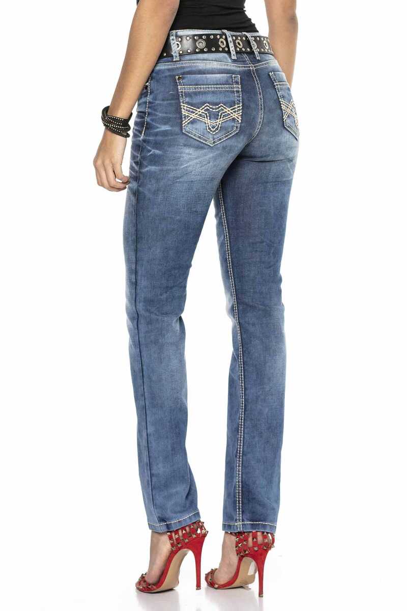 WD413 Damen bequeme Jeans mit trendiger Used-Waschung - Cipo and Baxx - D_Straight_Slim - Damen -
