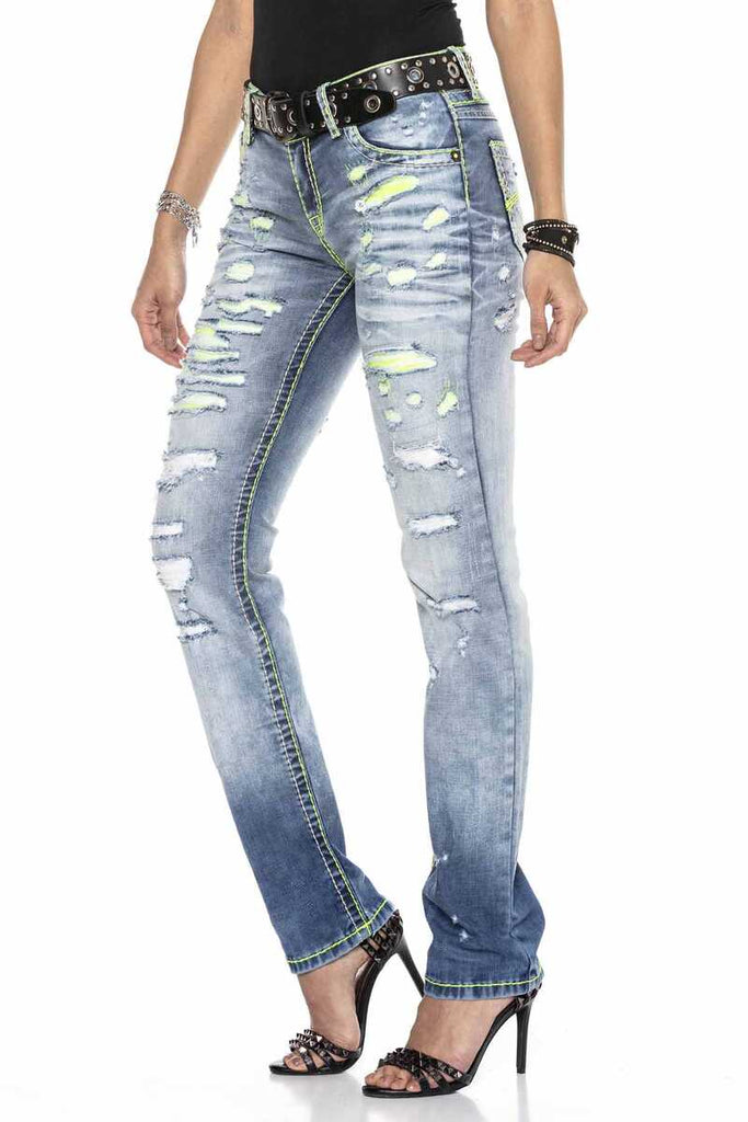 WD415 Damen bequeme Jeans mit Neon-Effekten - Cipo and Baxx