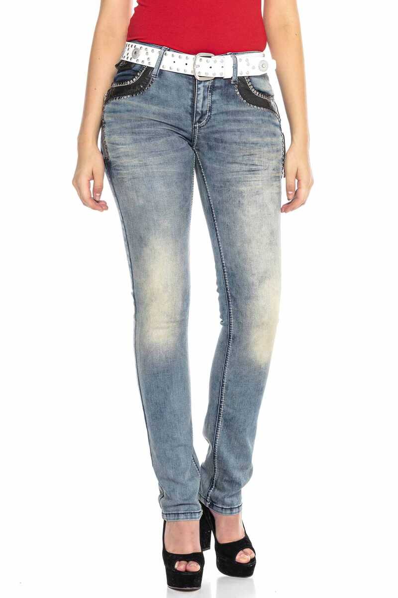 WD421 Damen Slim-Fit-Jeans mit Nieten-Besatz - Cipo and Baxx - D_Straight_Slim - Damen -
