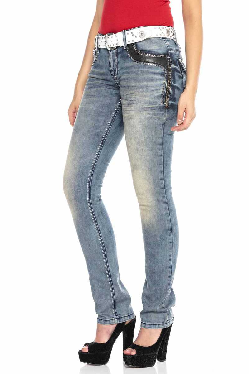 WD421 Damen Slim-Fit-Jeans mit Nieten-Besatz - Cipo and Baxx - D_Straight_Slim - Damen -