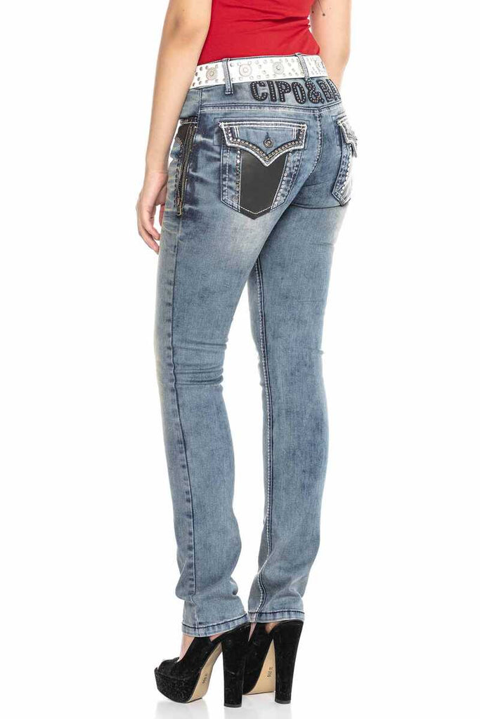 WD421 Damen Slim-Fit-Jeans mit Nieten-Besatz - Cipo and Baxx