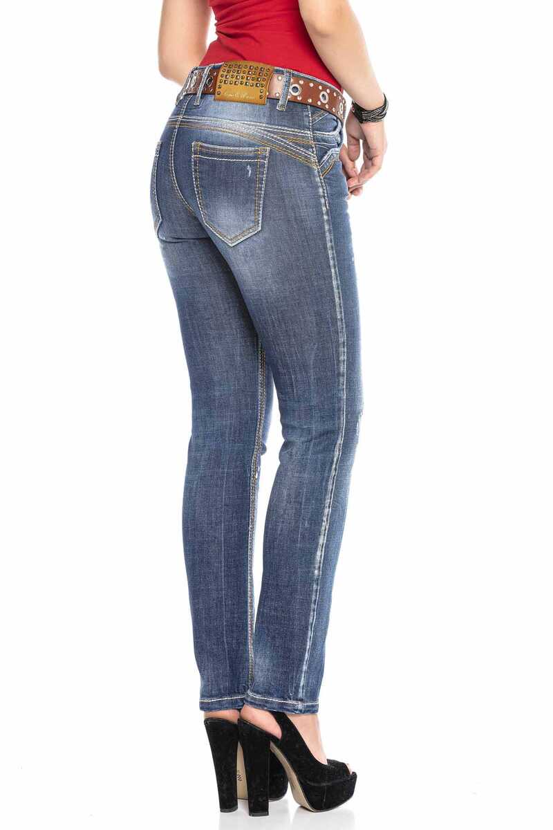 WD433 Damen Slim-Fit-Jeans mit kontrastfarbenen Nähten - Cipo and Baxx - D_Straight_Slim - Damen -