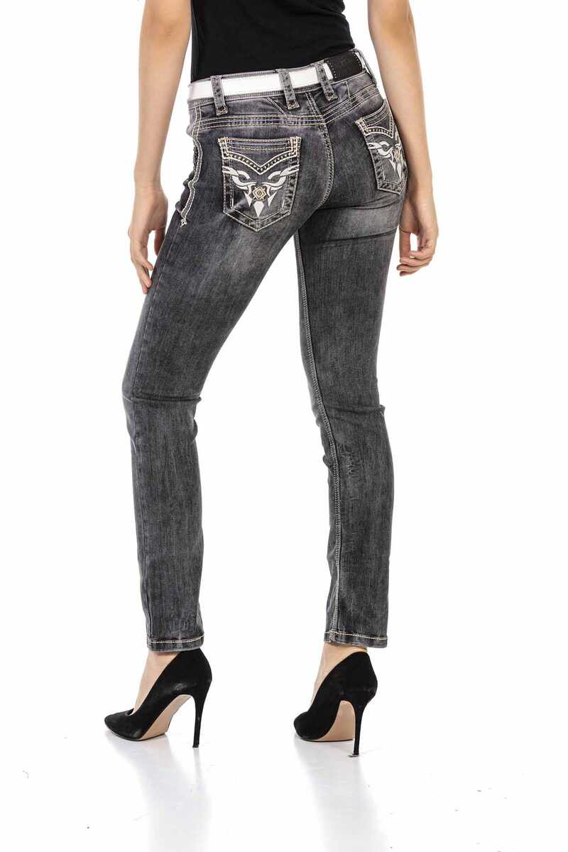WD436 Damen Slim-Fit-Jeans mit auffälligen Stickereien - Cipo and Baxx - D_Straight_Slim - Damen -