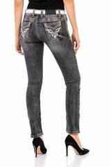 WD436 Damen Slim-Fit-Jeans mit auffälligen Stickereien - Cipo and Baxx - D_Straight_Slim - Damen -