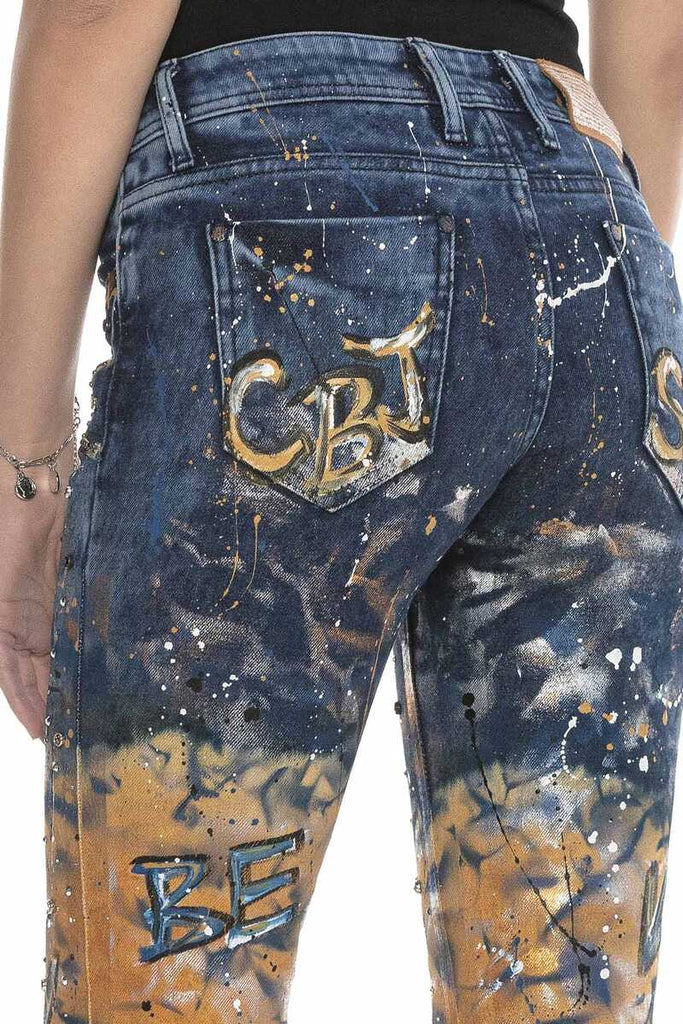 WD440 Damen Slim-Fit-Jeans in modischem Handpaint-Design - Cipo and Baxx