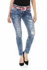 WD442 Damen Slim-Fit-Jeans mit angesagten Used-Elementen - Cipo and Baxx - D_Straight_Slim - Damen -